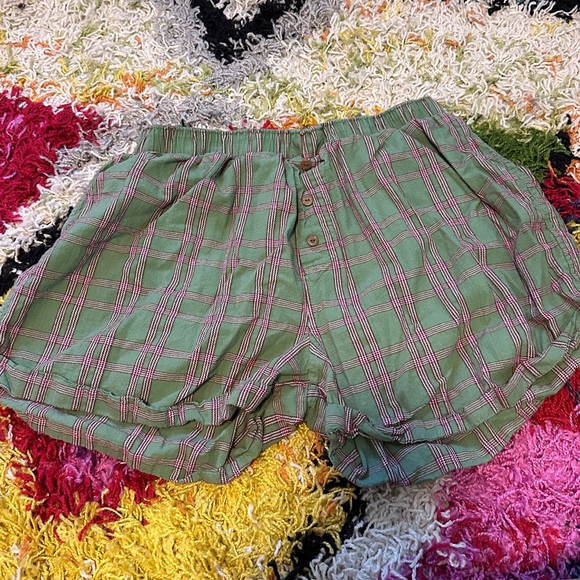 Free People Pants - Free People Sunday Morning Boxer Shorts in Forest Green Plaid